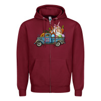 Burgundy Happy Easter Truck with Bunny Eggs And Carrot Zipper Hoodie - RanaPortraitStore