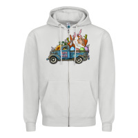 Dove Grey Happy Easter Truck with Bunny Eggs And Carrot Zipper Hoodie - RanaPortraitStore