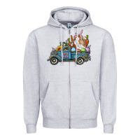 Heather Grey Happy Easter Truck with Bunny Eggs And Carrot Zipper Hoodie - RanaPortraitStore