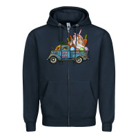 Navy Happy Easter Truck with Bunny Eggs And Carrot Zipper Hoodie - RanaPortraitStore