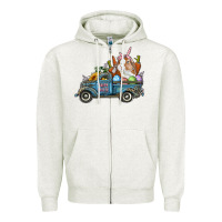 Oatmeal Heather Happy Easter Truck with Bunny Eggs And Carrot Zipper Hoodie - RanaPortraitStore