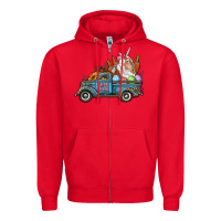 Red Happy Easter Truck with Bunny Eggs And Carrot Zipper Hoodie - RanaPortraitStore
