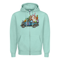 Seafoam Happy Easter Truck with Bunny Eggs And Carrot Zipper Hoodie - RanaPortraitStore
