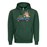 Sports Green Happy Easter Truck with Bunny Eggs And Carrot Zipper Hoodie - RanaPortraitStore