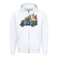 White Happy Easter Truck with Bunny Eggs And Carrot Zipper Hoodie - RanaPortraitStore