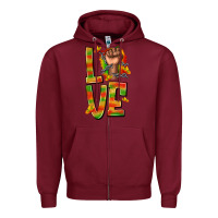 Burgundy love juneteenth with fist Zipper Hoodie - texasbilliewilder