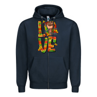 Navy love juneteenth with fist Zipper Hoodie - texasbilliewilder
