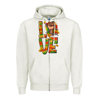 Oatmeal Heather love juneteenth with fist Zipper Hoodie - texasbilliewilder