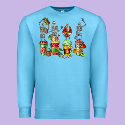 Christmas Skeleton Coffee Cups Premium Sweatshirt Designed By Fadigitalartstudio