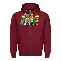 Burgundy Christmas tractor coffee cups Zipper Hoodie - Zillion Design Studio