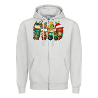 Dove Grey Christmas tractor coffee cups Zipper Hoodie - Zillion Design Studio