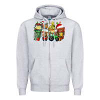 Heather Grey Christmas tractor coffee cups Zipper Hoodie - Zillion Design Studio