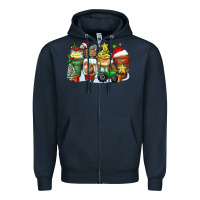 Navy Christmas tractor coffee cups Zipper Hoodie - Zillion Design Studio
