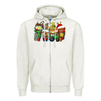Oatmeal Heather Christmas tractor coffee cups Zipper Hoodie - Zillion Design Studio