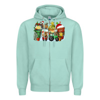Seafoam Christmas tractor coffee cups Zipper Hoodie - Zillion Design Studio