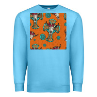 Ocean Blue western cross and bull skull seamless pattern Premium Sweatshirt - HRA Design Shop
