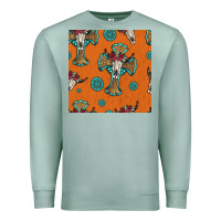 Seafoam western cross and bull skull seamless pattern Premium Sweatshirt - HRA Design Shop