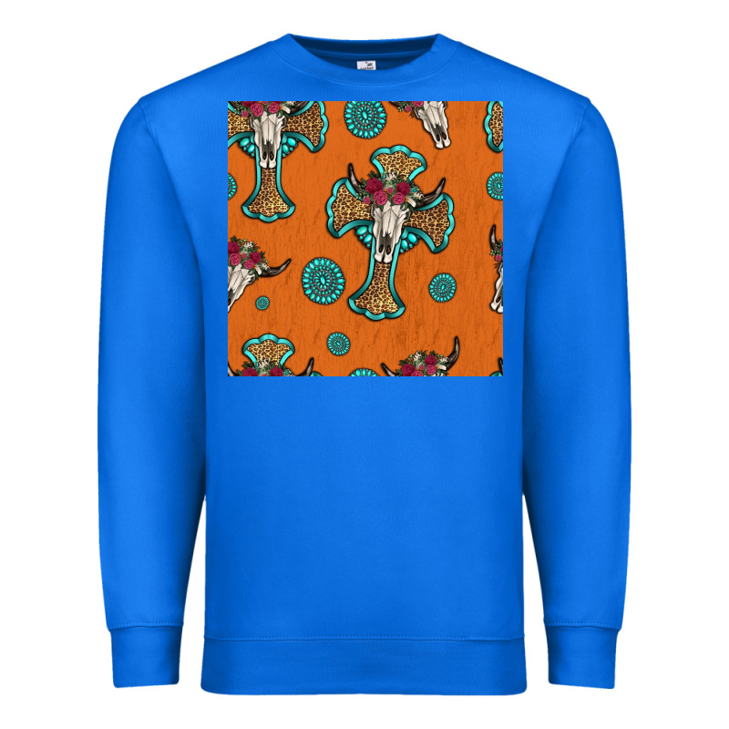 Western Cross And Bull Skull Seamless Pattern Premium Sweatshirt by HRA Design Shop | Teevron