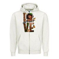 Oatmeal Heather love melanin Zipper Hoodie - texasbilliewilder