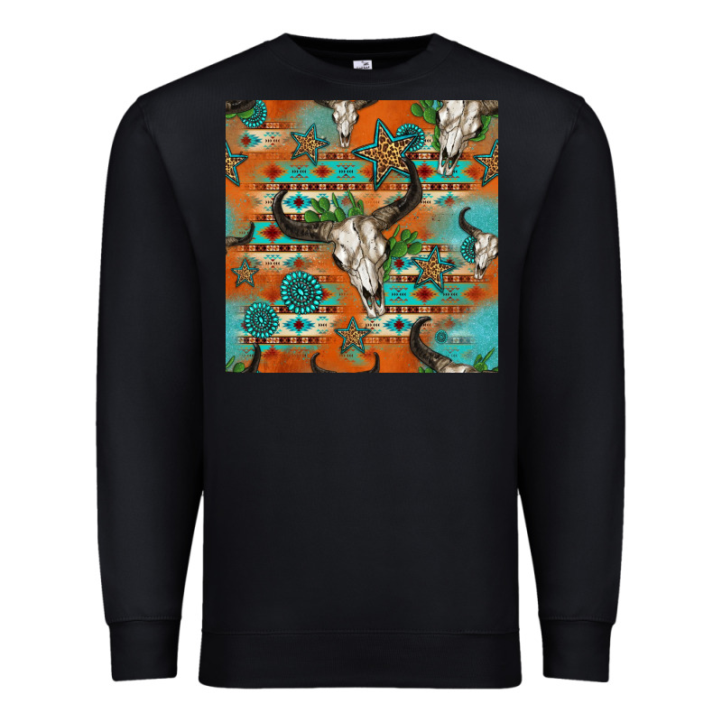 Western Bull Skull Seamless Pattern Premium Sweatshirt by HRA Design Shop | Teevron
