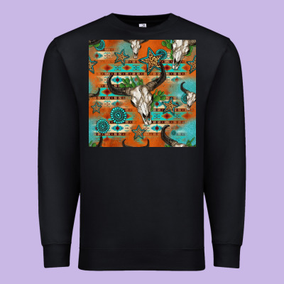Western Bull Skull Seamless Pattern Premium Sweatshirt Designed By Hra Design Shop