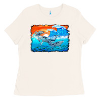 Bone humpback whale and wave background Ladies Tee - BarkalooDesign