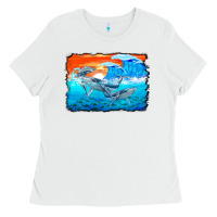 White humpback whale and wave background Ladies Tee - BarkalooDesign