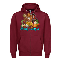 Burgundy Happy Fall Y'all Longhorn Cow Zipper Hoodie - RanaPortraitStore