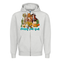 Dove Grey Happy Fall Y'all Longhorn Cow Zipper Hoodie - RanaPortraitStore