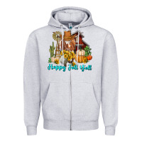Heather Grey Happy Fall Y'all Longhorn Cow Zipper Hoodie - RanaPortraitStore