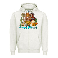 Oatmeal Heather Happy Fall Y'all Longhorn Cow Zipper Hoodie - RanaPortraitStore