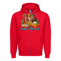 Red Happy Fall Y'all Longhorn Cow Zipper Hoodie - RanaPortraitStore