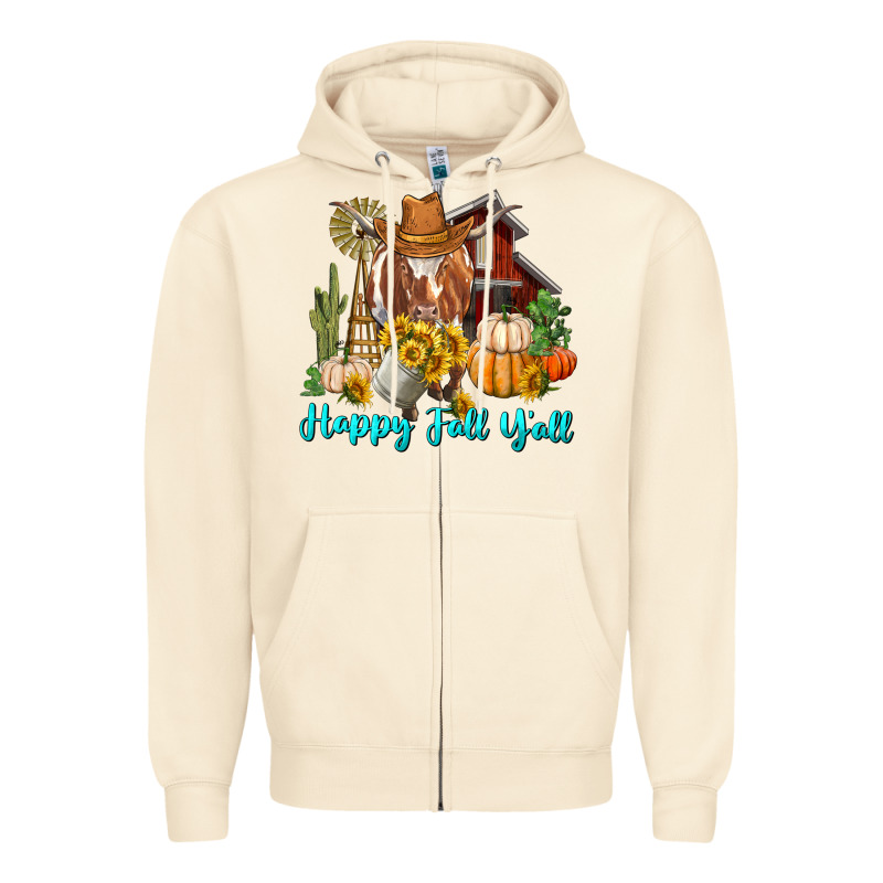Happy Fall Y'all Longhorn Cow Zipper Hoodie by RanaPortraitStore | Teevron