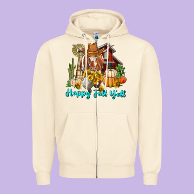 Zipper Hoodie Happy Fall Y'all Longhorn Cow