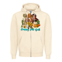 Sandshell Happy Fall Y'all Longhorn Cow Zipper Hoodie - RanaPortraitStore