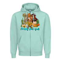 Seafoam Happy Fall Y'all Longhorn Cow Zipper Hoodie - RanaPortraitStore