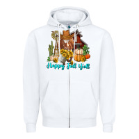 White Happy Fall Y'all Longhorn Cow Zipper Hoodie - RanaPortraitStore