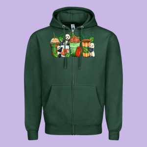 Panda Coffee Cups Zipper Hoodie Designed By Zillion Design Studio
