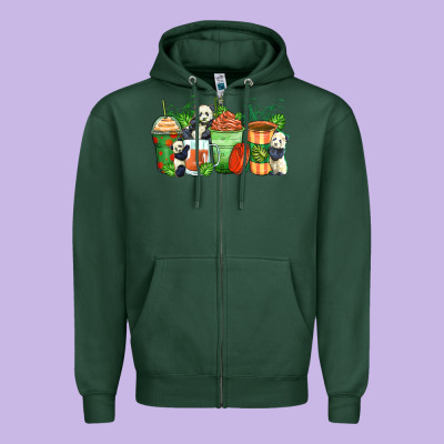 Panda Coffee Cups Zipper Hoodie Designed By Zillion Design Studio