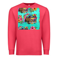 Cardinal floral hippie truck seamless pattern Premium Sweatshirt - HRA Design Shop