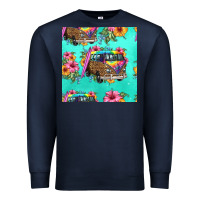 Navy floral hippie truck seamless pattern Premium Sweatshirt - HRA Design Shop