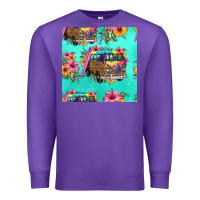 Purple floral hippie truck seamless pattern Premium Sweatshirt - HRA Design Shop