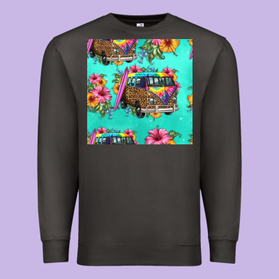 Floral Hippie Truck Seamless Pattern Premium Sweatshirt Designed By Hra Design Shop
