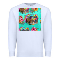 White floral hippie truck seamless pattern Premium Sweatshirt - HRA Design Shop