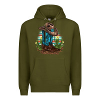 Army Green western boots and hat cactus leopard serape pattern Premium Hoodie - BarkalooDesign
