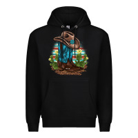 Black western boots and hat cactus leopard serape pattern Premium Hoodie - BarkalooDesign
