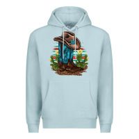 Blue Mist western boots and hat cactus leopard serape pattern Premium Hoodie - BarkalooDesign