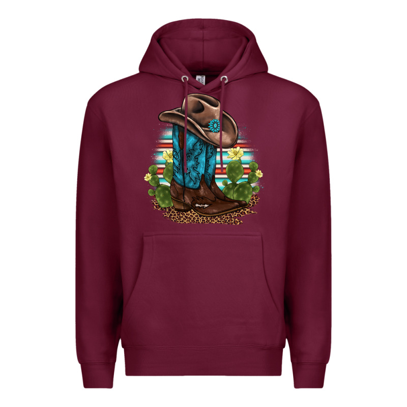 Western Boots And Hat Cactus Leopard Serape Pattern Premium Hoodie by BarkalooDesign | Teevron