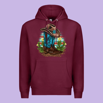 Western Boots And Hat Cactus Leopard Serape Pattern Premium Hoodie Designed By Barkaloodesign