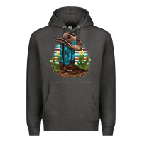 Charcoal Heather western boots and hat cactus leopard serape pattern Premium Hoodie - BarkalooDesign